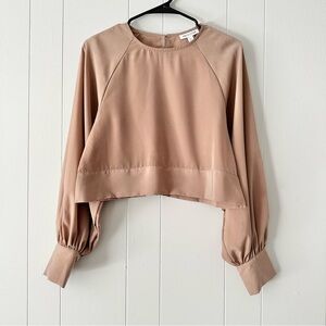 Prologue brown satin long sleeve blouse, size xsmall